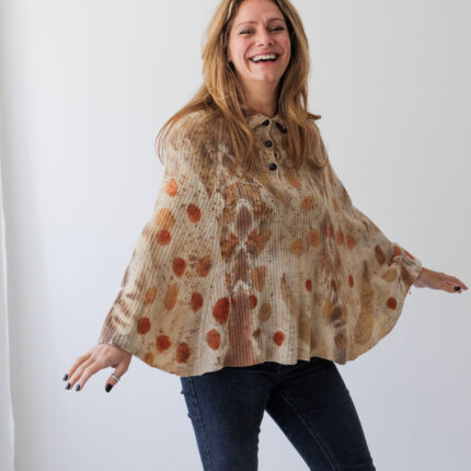 Upcycled wool cashmere and silk eco print poncho