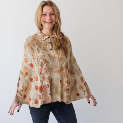 Upcycled wool cashmere and silk eco print poncho