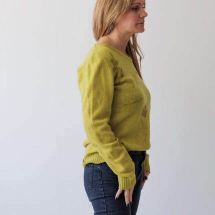 LIme green Upcycled pure wool eco print jumper size small