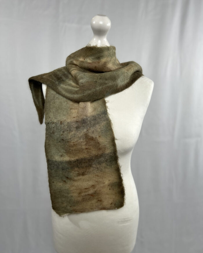 Upcycled long wool mohair eco print scarf