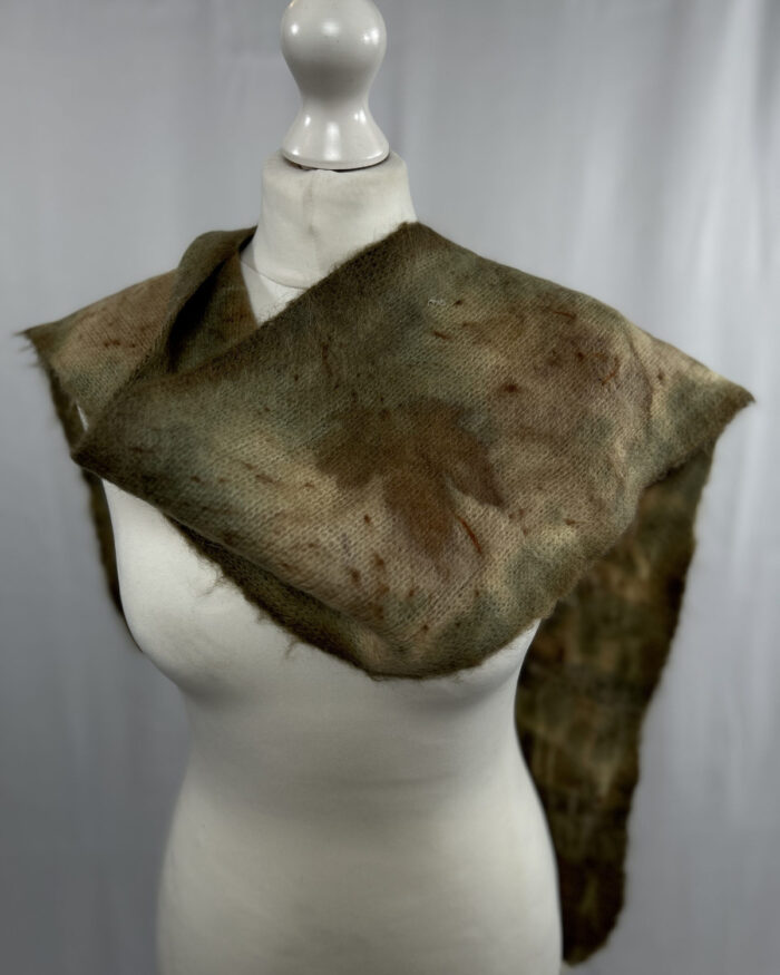 Upcycled long wool mohair eco print scarf
