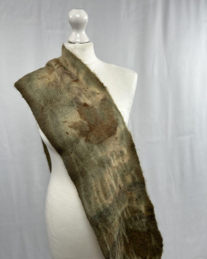 Upcycled long wool mohair eco print scarf