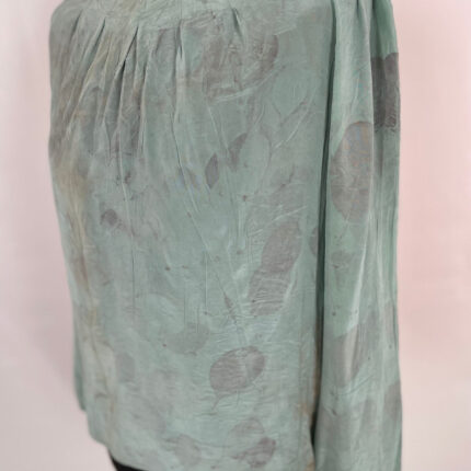 Upcycled pure silk blue eco print blouse