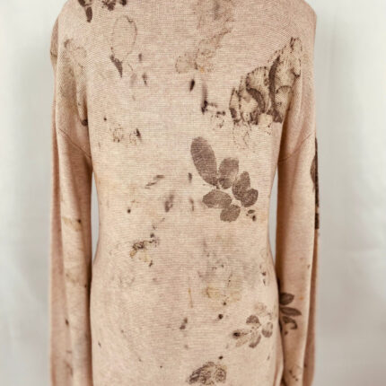 Pale pink v neck cotton mix jumper eco printed with rose leaves